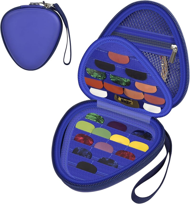 Comecase Guitar Picks Holder Case for Acoustic Electric Guitar Holds Over 39 Packs, Variety Pack Bass Picks Storage Pouch Organizer, Guitar Plectrums Bag with Mesh Pocket for Other Accessories - Blue - Image 1